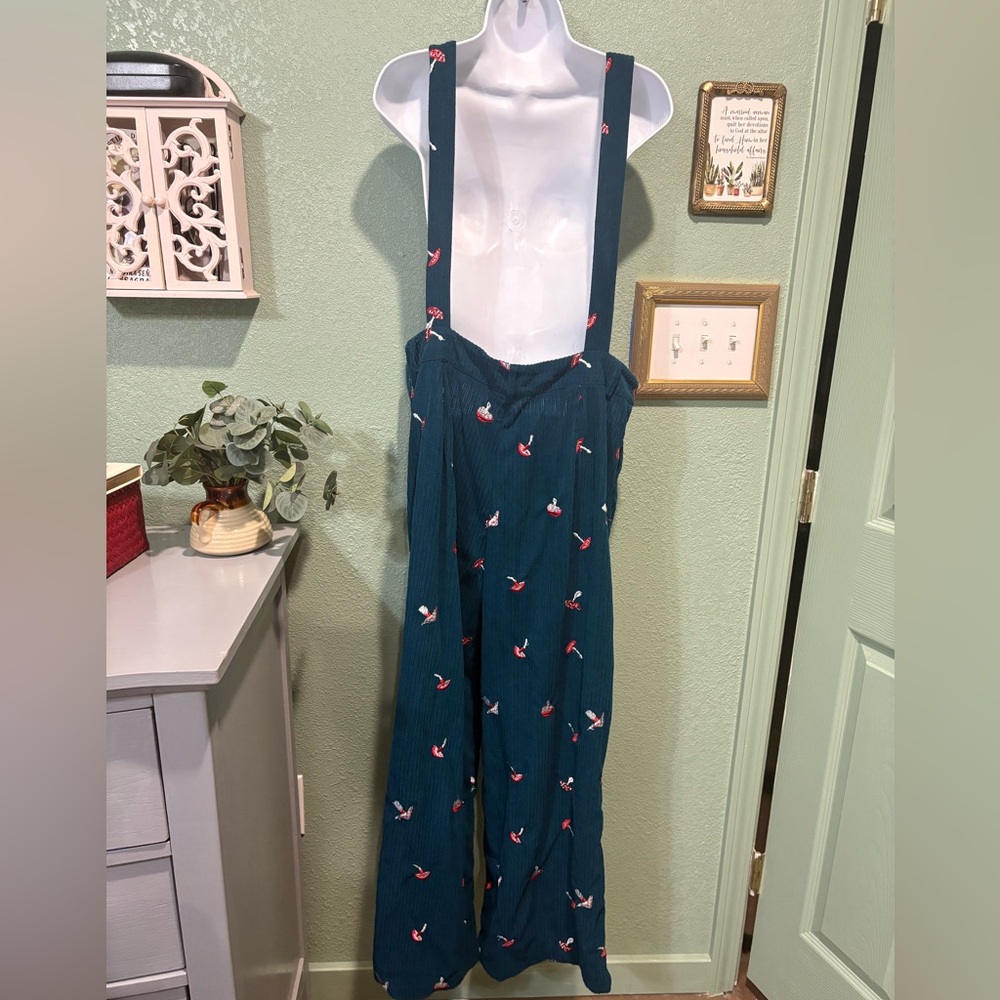 Cider Navy Blue Mushroom Embroidered Corduroy Overalls Jumpsuit - Picture 9 of 13